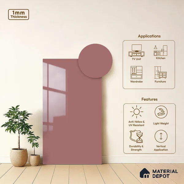 LM 19427 Roxburghii Solid Color Glossy Finish 8 ft x 4 ft Decorative Laminate - 1 mm | Suitable for Living Room, Kitchen, Office