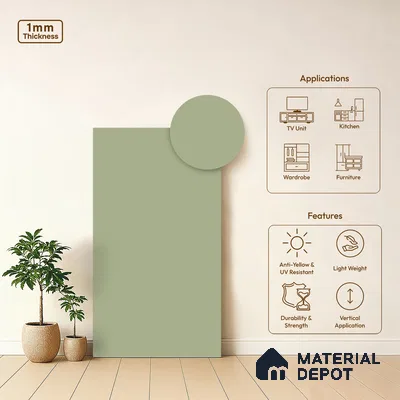 LM 19428 B Light Green Solid Color Matte Finish 8 ft x 4 ft Decorative Laminate - 1 mm | Suitable for Living Room, Kitchen, Office