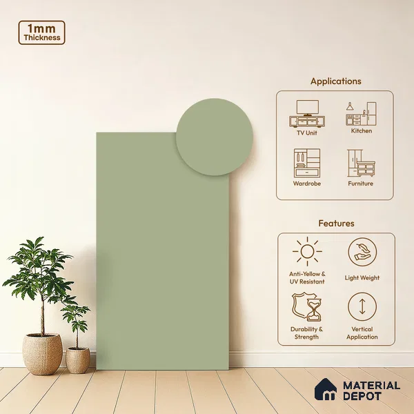 LM 19428 B Light Green Solid Color Matte Finish 8 ft x 4 ft Decorative Laminate - 1 mm | Suitable for Living Room, Kitchen, Office
