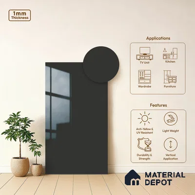 LM 19439 Stone Grey Solid Color Glossy Finish 8 ft x 4 ft Decorative Laminate - 1 mm | Suitable for Living Room, Kitchen, Office