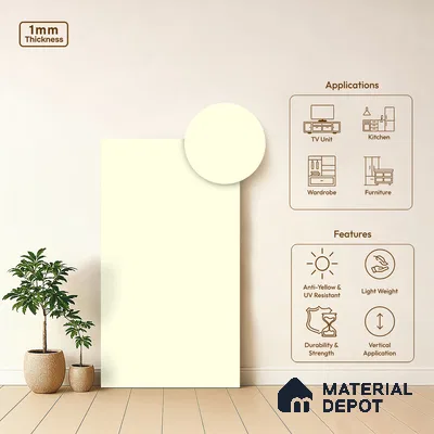 LM 19441 H Off White Solid Color Matte Finish 8 ft x 4 ft Decorative Laminate - 1 mm | Suitable for Living Room, Kitchen, Office