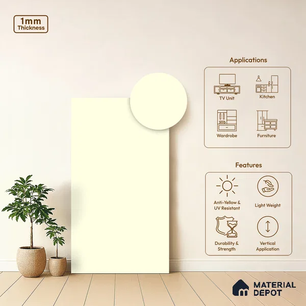 LM 19441 H Off White Solid Color Matte Finish 8 ft x 4 ft Decorative Laminate - 1 mm | Suitable for Living Room, Kitchen, Office