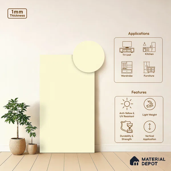 LM 19441 P Frosty White Solid Color Suede Finish 8 ft x 4 ft Decorative Laminate - 1 mm | Suitable for Living Room, Kitchen, Office