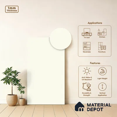 LM 19442 White Solid Color Matte Finish 8 ft x 4 ft Decorative Laminate - 1 mm | Suitable for Living Room, Kitchen, Office
