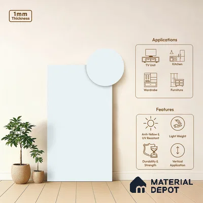 LM 19442 E white Solid Color Suede Finish 8 ft x 4 ft Decorative Laminate - 1 mm | Suitable for Living Room, Kitchen, Office