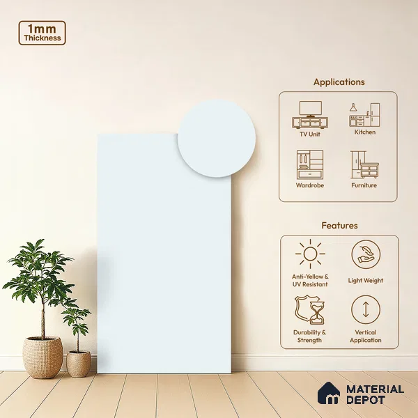 LM 19442 E white Solid Color Suede Finish 8 ft x 4 ft Decorative Laminate - 1 mm | Suitable for Living Room, Kitchen, Office