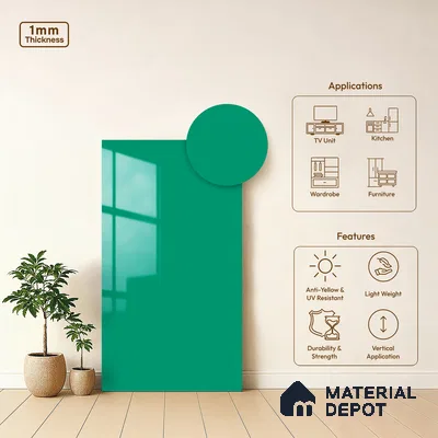 LM 19445 Artistata Solid Color Glossy Finish 8 ft x 4 ft Decorative Laminate - 1 mm | Suitable for Living Room, Kitchen, Office