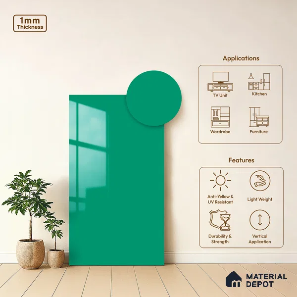 LM 19445 Artistata Solid Color Glossy Finish 8 ft x 4 ft Decorative Laminate - 1 mm | Suitable for Living Room, Kitchen, Office