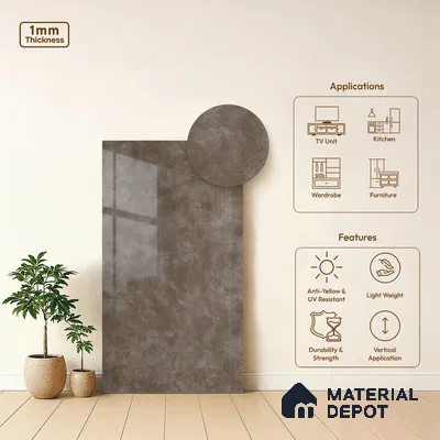 LM 19449 B Dark Urban Marble High Gloss Finish 8 ft x 4 ft Decorative Laminate - 1 mm | Suitable for TV Unit, Wardrobe, Kitchen Cabinets