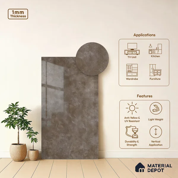 LM 19449 B Dark Urban Marble High Gloss Finish 8 ft x 4 ft Decorative Laminate - 1 mm | Suitable for TV Unit, Wardrobe, Kitchen Cabinets