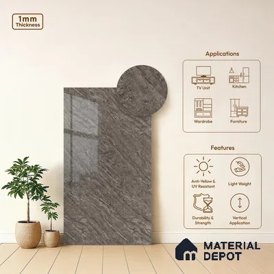 LM 19452 D Rough Carrara Marble High Gloss Finish 8 ft x 4 ft Decorative Laminate - 1 mm | Suitable for TV Unit, Wardrobe, Kitchen Cabinets