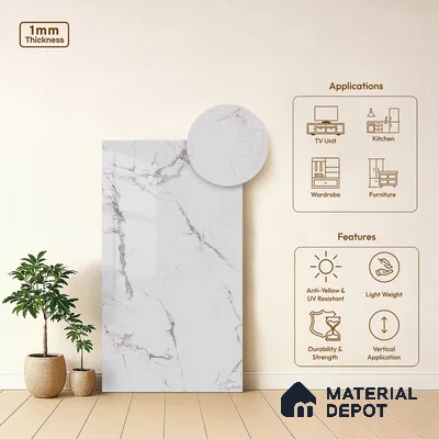 LM 19455 D Tortilla Slate Marble High Gloss Finish 8 ft x 4 ft Decorative Laminate - 1 mm | Suitable for TV Unit, Wardrobe, Kitchen Cabinets
