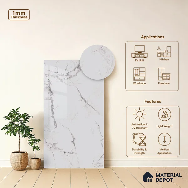 LM 19455 D Tortilla Slate Marble High Gloss Finish 8 ft x 4 ft Decorative Laminate - 1 mm | Suitable for TV Unit, Wardrobe, Kitchen Cabinets
