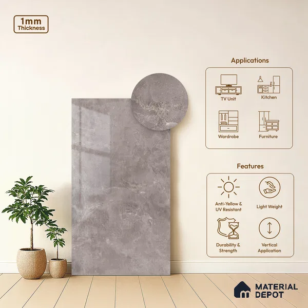 LM 19464 B Prism Purity Marble High Gloss Finish 8 ft x 4 ft Decorative Laminate - 1 mm | Suitable for TV Unit, Wardrobe, Kitchen Cabinets