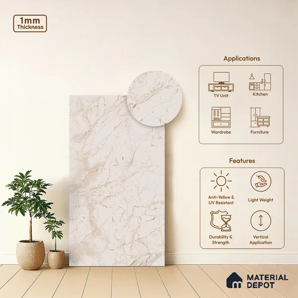 Beige Seraphinite Texture Finish Decorative Laminate 8 ft x 4 ft | LM 19465 - 1 mm | Ideal for Living Room, Bedroom, Kitchen, TV Unit, Wardrobe