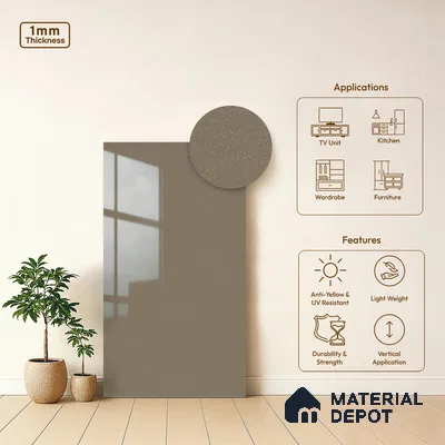 LM 19467 Beige Metallic High Gloss Finish 8 ft x 4 ft Decorative Laminate - 1 mm | Suitable for TV Unit, Wardrobe, Kitchen Cabinets