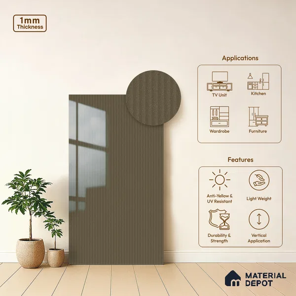 Taupe Beige Fluted Solid Color LM 19467 B Beige Glossy Finish 8 ft x 4 ft Glossy Finish Decorative Laminate - 1 mm | Suitable for TV Unit,Wardrobe, Kitchen Cabinets