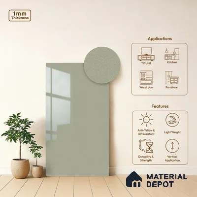 LM 19468 Lead Grey Metallic High Gloss Finish 8 ft x 4 ft Decorative Laminate - 1 mm | Suitable for TV Unit, Wardrobe, Kitchen Cabinets