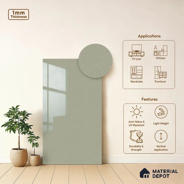 LM 19468 Lead Grey Metallic High Gloss Finish 8 ft x 4 ft Decorative Laminate - 1 mm | Suitable for TV Unit, Wardrobe, Kitchen Cabinets