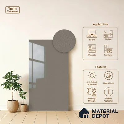 LM 19469 Slate Shade Metallic High Gloss Finish 8 ft x 4 ft Decorative Laminate - 1 mm | Suitable for TV Unit, Wardrobe, Kitchen Cabinets