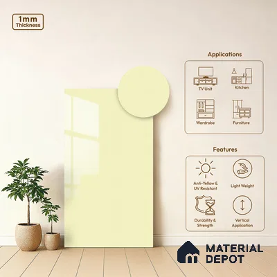 LM 19470 Warm White Metallic High Gloss Finish 8 ft x 4 ft Decorative Laminate - 1 mm | Suitable for TV Unit, Wardrobe, Kitchen Cabinets