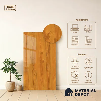 Wooden Look LM 19480 C Exotic Walnut Wood High Gloss Finish 8 ft x 4 ft Decorative Laminate - 1 mm | Suitable for TV Unit, Wardrobe, Kitchen Cabinets
