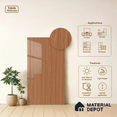 Wooden Look LM 19484 D Chesterfield Oak Wood High Gloss Finish 8 ft x 4 ft Decorative Laminate - 1 mm | Suitable for TV Unit, Wardrobe, Kitchen Cabinets