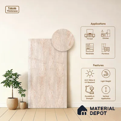 Wooden Look LM 19490 B Bengali Mango Wood High Gloss Finish 8 ft x 4 ft Decorative Laminate - 1 mm | Suitable for TV Unit, Wardrobe, Kitchen Cabinets