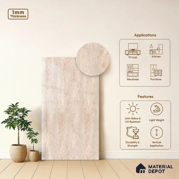 Wooden Look LM 19490 B Bengali Mango Wood High Gloss Finish 8 ft x 4 ft Decorative Laminate - 1 mm | Suitable for TV Unit, Wardrobe, Kitchen Cabinets