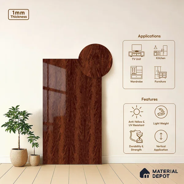 Wooden Look LM 19491 B Desira Ash Wood High Gloss Finish 8 ft x 4 ft Decorative Laminate - 1 mm | Suitable for TV Unit, Wardrobe, Kitchen Cabinets