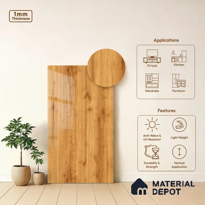 Wooden Look LM 19495 E Modern Oak Wood High Gloss Finish 8 ft x 4 ft Decorative Laminate - 1 mm | Suitable for TV Unit, Wardrobe, Kitchen Cabinets