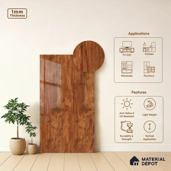 Wooden Fluted LM 19500 Novacento Pine 8 ft x 4 ft Glossy Finish Decorative Laminate - 1 mm | Suitable for TV Unit,Wardrobe, Kitchen Cabinets