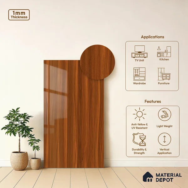 Wooden Look LM 19501 E Artisan Oak Wood High Gloss Finish 8 ft x 4 ft Decorative Laminate - 1 mm | Suitable for TV Unit, Wardrobe, Kitchen Cabinets