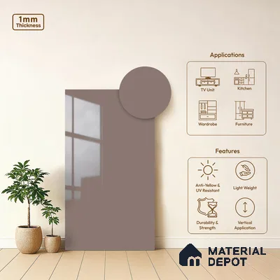 LM 21057 D Rose Pink Solid Color Glossy Finish 8 ft x 4 ft Decorative Laminate - 1 mm | Suitable for Living Room, Kitchen, Office
