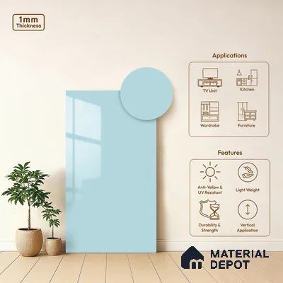 LM 21062 D Seawyn Solid Color Glossy Finish 8 ft x 4 ft Decorative Laminate - 1 mm | Suitable for Living Room, Kitchen, Office