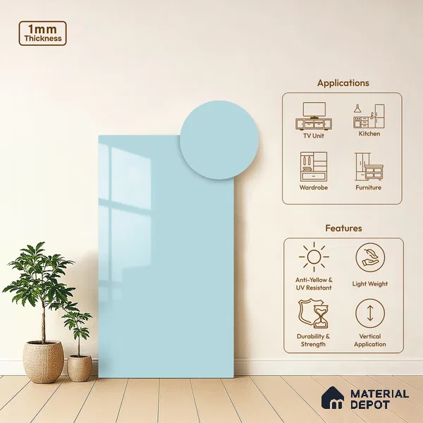 LM 21062 D Seawyn Solid Color Glossy Finish 8 ft x 4 ft Decorative Laminate - 1 mm | Suitable for Living Room, Kitchen, Office
