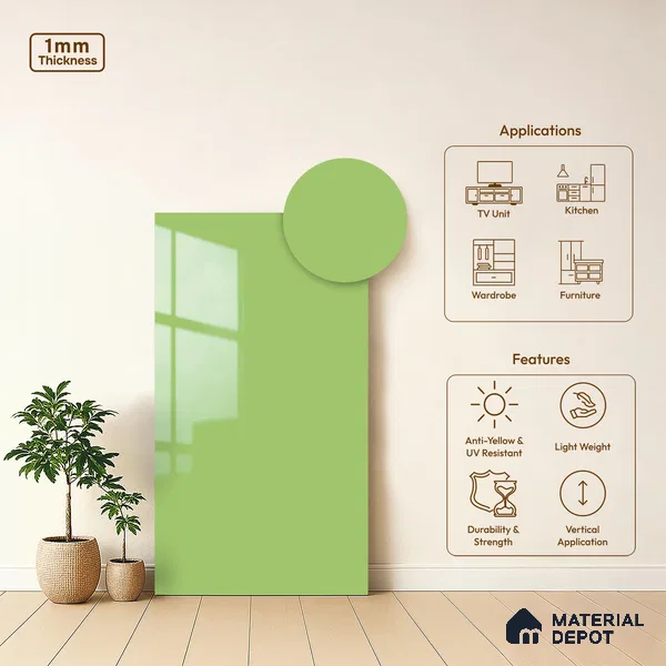 LM 21063 F Pistara Solid Color Glossy Finish 8 ft x 4 ft Decorative Laminate - 1 mm | Suitable for Living Room, Kitchen, Office