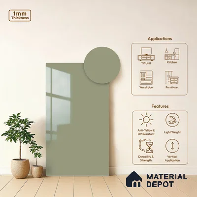 LM 21065 C Beige Solid Color Glossy Finish 8 ft x 4 ft Decorative Laminate - 1 mm | Suitable for Living Room, Kitchen, Office