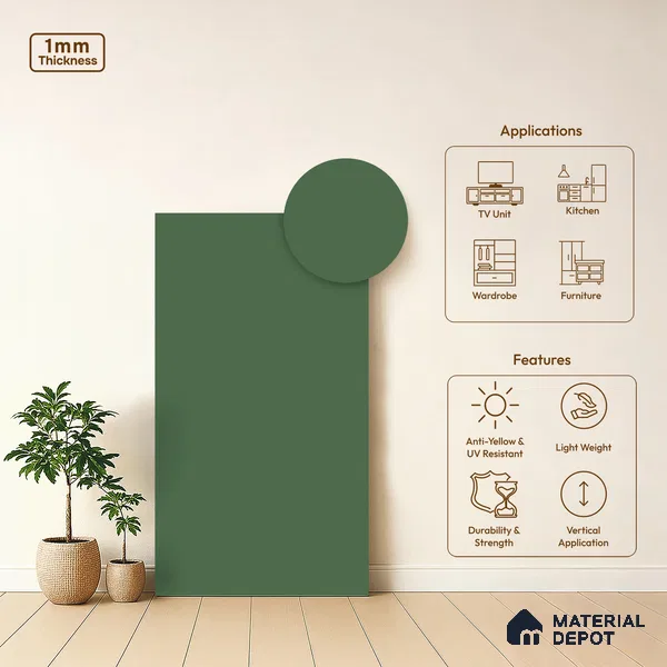 LM 21066 D Mint Sliky Matte Finish 8 ft x 4 ft Decorative Laminate - 1 mm | Suitable for Living Room, Kitchen, Office