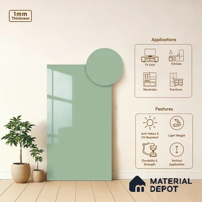LM 21067 C Mint Green Solid Color Glossy Finish 8 ft x 4 ft Decorative Laminate - 1 mm | Suitable for Living Room, Kitchen, Office