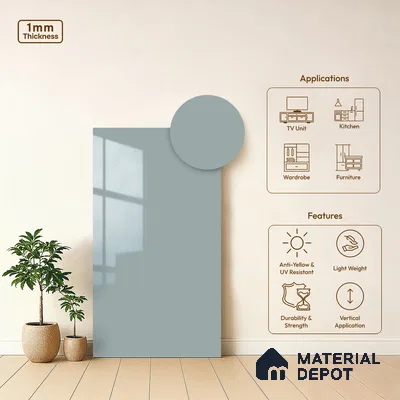 LM 21068 E Icelora Solid Color Glossy Finish 8 ft x 4 ft Decorative Laminate - 1 mm | Suitable for Living Room, Kitchen, Office