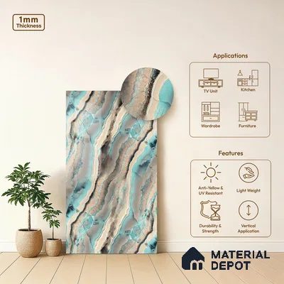 LM 21099 Molten Design Digital High Gloss Finish 8 ft x 4 ft Decorative Laminate - 1 mm | Suitable for TV Unit, Wardrobe, Kitchen Cabinets