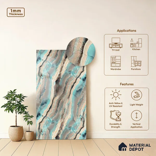 LM 21099 Molten Design Digital High Gloss Finish 8 ft x 4 ft Decorative Laminate - 1 mm | Suitable for TV Unit, Wardrobe, Kitchen Cabinets
