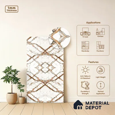 LM 21101 Carrara White Digital High Gloss Finish 8 ft x 4 ft Decorative Laminate - 1 mm | Suitable for TV Unit, Wardrobe, Kitchen Cabinets