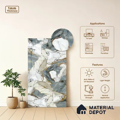 LM 21102 Celestial Veins Digital High Gloss Finish 8 ft x 4 ft Decorative Laminate - 1 mm | Suitable for TV Unit, Wardrobe, Kitchen Cabinets