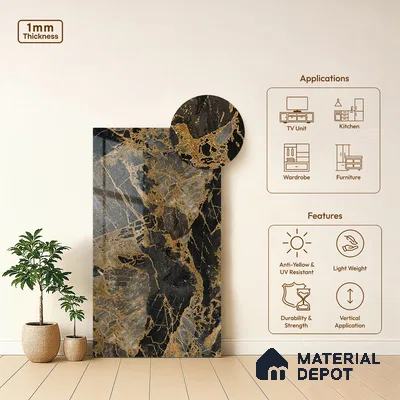 LM 21104 Midnight Luxe Digital High Gloss Finish 8 ft x 4 ft Decorative Laminate - 1 mm | Suitable for TV Unit, Wardrobe, Kitchen Cabinets