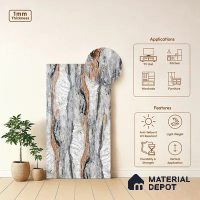 LM 21105 Volcanic Ridge Digital High Gloss Finish 8 ft x 4 ft Decorative Laminate - 1 mm | Suitable for TV Unit, Wardrobe, Kitchen Cabinets