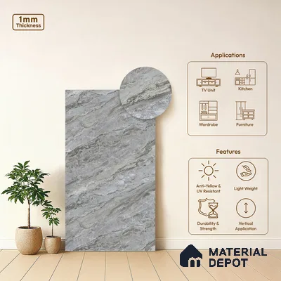 Marble Look LM 21107 Glacier Mist Royal Marble Texture Finish 8 ft x 4 ft Decorative Laminate - 1 mm | Suitable for TV Unit, Wardrobe, Kitchen Cabinets