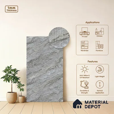Marble Fluted LM 21107 D Glacier Mist 8 ft x 4 ft Matte Finish Decorative Laminate - 1 mm | Suitable for TV Unit,Wardrobe, Kitchen Cabinets