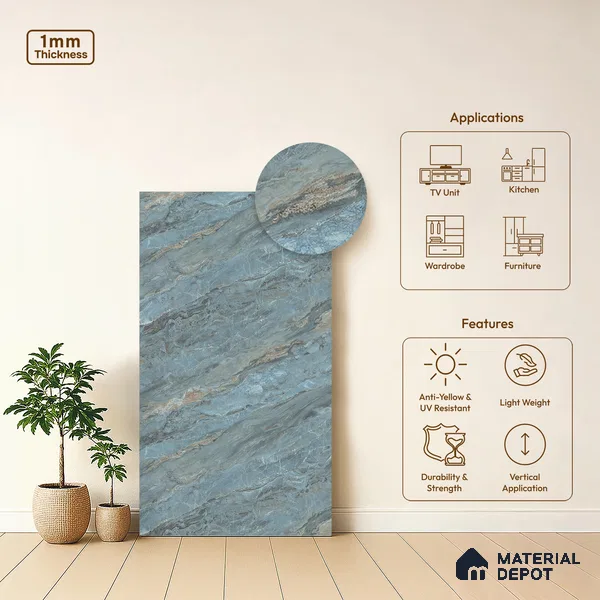 LM 21108 Ocean Marble Royal Marble Texture Finish 8 ft x 4 ft Decorative Laminate - 1 mm | Suitable for TV Unit, Wardrobe, Kitchen Cabinets